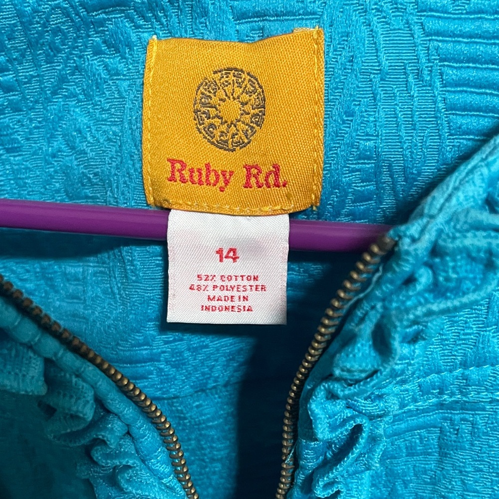 Ruby Rd. Vibrant Blue Ruffled Blazer - Picture 2 of 3